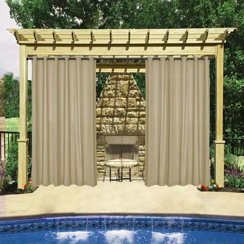 Vista 14 de Macochico Cortinas impermeables para patio al aire libre, cortinas opacas con aislamiento térmico, cortinas resistentes al viento para puerta Beige