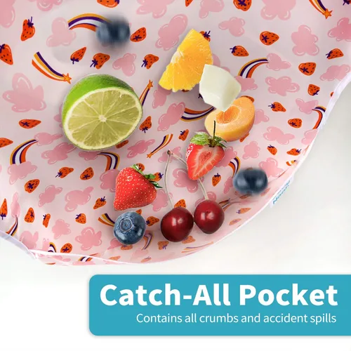 Vista 3 de Juego de baberos de manga larga de 3 piezas, baberos impermeables para bebés con bolsillo, babero para niños pequeños con mangas, bata resistente a