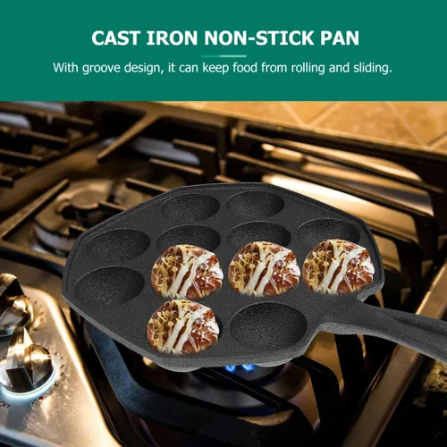 Vista 2 de Cabilock Sartén Takoyaki de hierro fundido, 12 moldes antiadherente Takoyaki Maker Sartén para bolas de pulpo japonesas, Aebleskiver, hojaldre