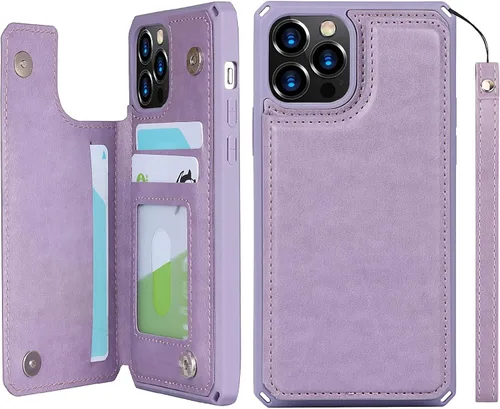 Vista 21 de iCoverCase Compatible con iPhone 12/12 Pro Wallet Funda para teléfono con tarjetero para mujer, bloqueo RFID en relieve de piel sintética con correa