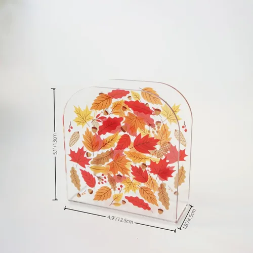 Vista 4 de Acrílico transparente cristal decorativo otoño/otoño arce tema mesa servilleta titular para mesa/dispensador de tejido independiente Autumn