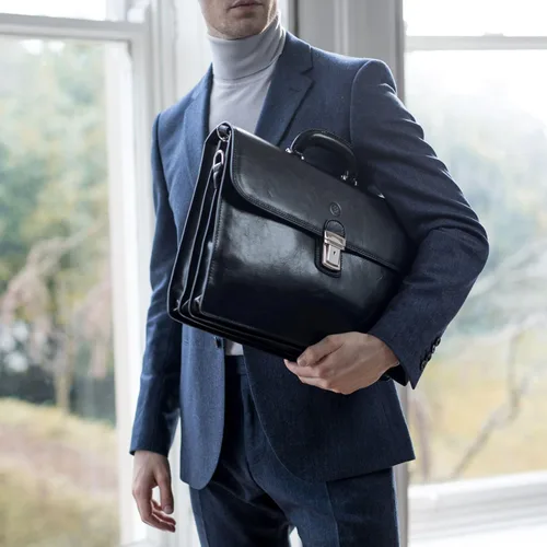 Vista 9 de Maxwell Scott Mens Luxury Quality Leather Classic 3 Section Briefcase The Paolo3 Laptop Business Travel Bag