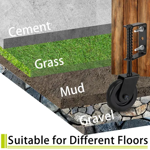 Vista 5 de Rueda de puerta de 4.3 pulgadas con resorte resistente con placa de montaje universal, 1 paquete de rueda de puerta de cerca, rueda de soporte