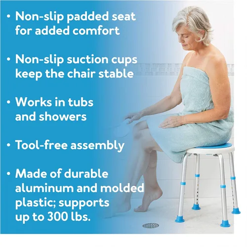Vista 3 de Carex Taburete de ducha giratorio con asiento acolchado, asiento de ducha para personas mayores, ancianos, discapacitados, discapacitados o aquellos