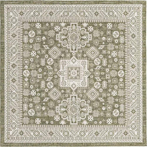 Vista 230 de Unique Loom Outdoor Aztec Collection Alfombra de área, Chalca (7 pies 10 pulgadas, cuadrada, azul/marfil)