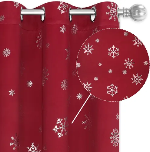 Vista 25 de FRAMICS Cortinas de Navidad de Nivel con Estampado de Copos de Nieve Dorados en Papel Aluminio - 36 Pulgadas de Largo, Cortinas Verdes con Bolsillo