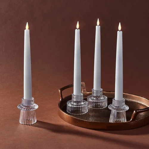 Vista 6 de LampLust Velas cónicas sin llama, llama 3D realista con mecha, 9 pulgadas, paquete de 4, cera real blanca, vela LED parpadeante sin llama, control