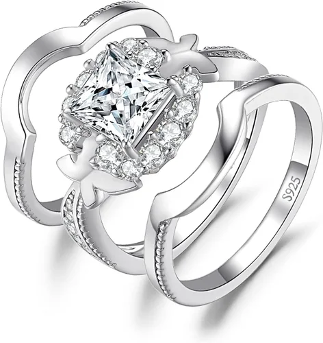JewelryPalace Anillo de compromiso chapado en oro de 14 quilates con circonita cúbica para mujer, anillo de promesa de plata de ley 925, anillos de