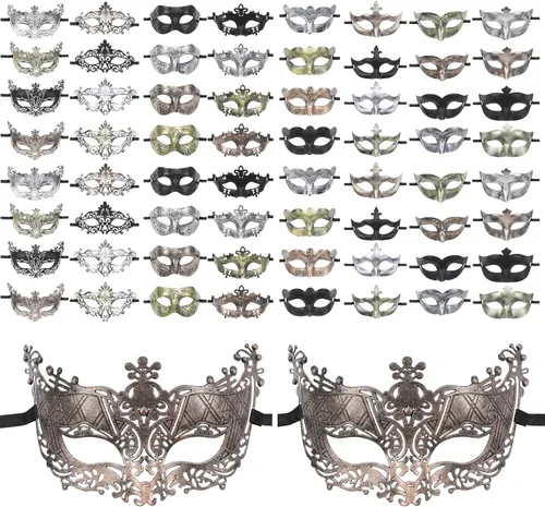 64 máscaras de máscaras a granel para mujeres, hombres y parejas, venecianas vintage antiguas para adultos, disfraces de Halloween, suministros de