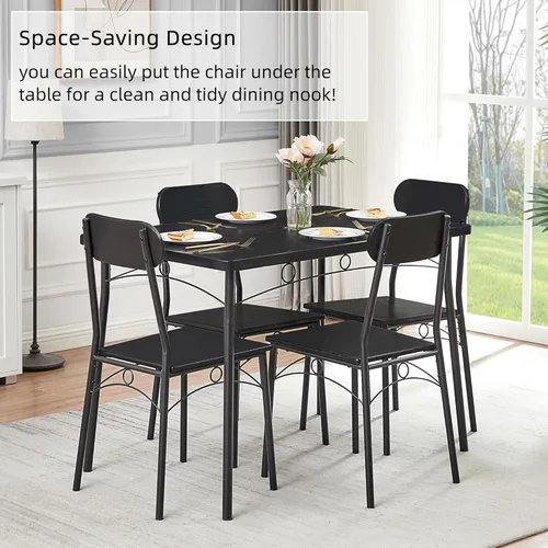 Vista 5 de VECELO Juego de mesa de comedor para 4, comedor de 5 piezas con sillas para cocina, rincón de desayuno y espacio pequeño, color negro