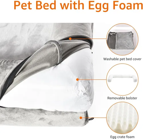 Vista 4 de Amazon Basics Cama para perros con espuma viscoelástica de gel refrescante, soporte de alivio de presión para perros de hasta 90 libras, parte Gris
