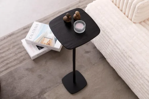 Vista 4 de Mesa pequeña con pedestal para bebidas, mesas auxiliares de madera, soporte para bebidas de cóctel Martini, mesa auxiliar cuadrada duradera con base