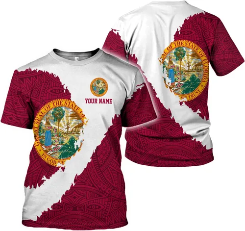 Paniprints - Camisa 3D con nombre personalizado de la bandera de Florida para hombres y mujeres, camiseta unisex de Florida S-5XL