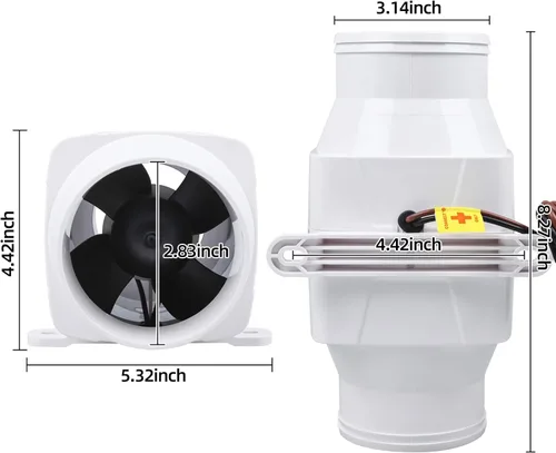 Vista 2 de NovelBee 12V 3 pulgadas eléctrico en línea ventilador de aire de sentina marina 130CFM