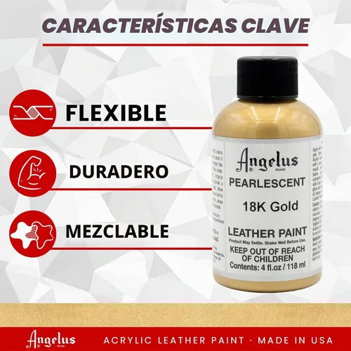 Vista 2 de Angelus Pintura acrílica para cuero de oro de 18 quilates nacarada, 4 onzas
