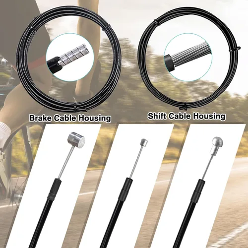 Vista 4 de Taiss Cable universal de freno de bicicleta, desviador de cambio de bicicleta, kit de carcasa de cable de bicicleta con juntas tóricas y tapas