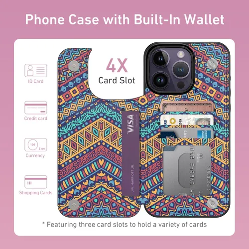 Vista 927 de LETO para iPhone 15 Pro Funda tipo cartera - Tapa tipo folio con patada - Diseños de moda - Tarjetero - Funda protectora para mujeres y niñas - 6.1