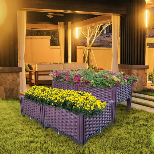 Vista 8 de Cama de jardín elevada de plástico de 4 piezas, cajas de cultivo, kit de caja de cuidado para plantas de interior y exterior, cajas de jardín