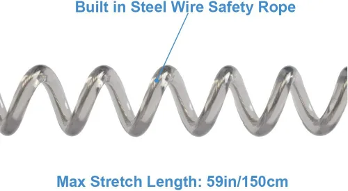 Vista 4 de Lix&Rix Cordón en espiral de seguridad retráctil con clip de mosquetón de aleación de aluminio, negro/azul/verde/rojo/plateado/amarillo