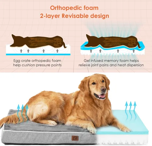 Vista 2 de EHEYCIGA Camas de espuma viscoelástica para perros grandes, impermeable, ortopédicas, lavables, cama extra grande para perros, cama XL