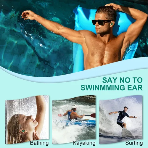 Vista 5 de Tapones para los oídos de natación para adultos, 3 pares de tapones impermeables reutilizables de silicona para nadar, surfear, bucear
