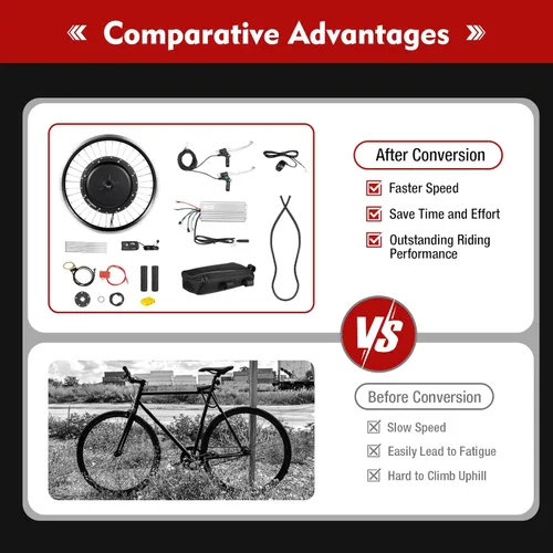 Vista 6 de Kit de conversión de bicicleta eléctrica de 1000 W 48 V con pantalla LED, cubo de rueda delantera de 20 pulgadas, impermeable, cubo de bicicleta