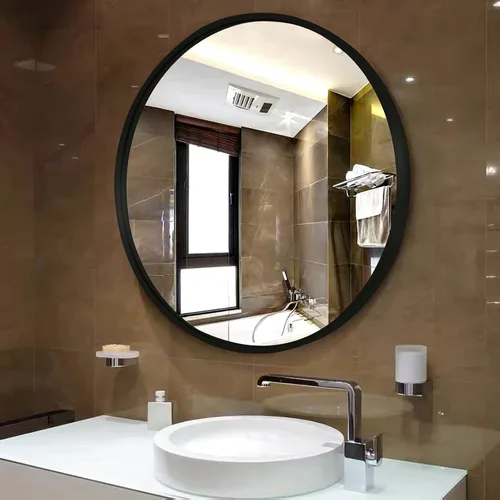 Vista 6 de Espejo de pared circular negro, espejo de baño redondo grande de 32 pulgadas con marco de aleación de aluminio, espejos redondos montados
