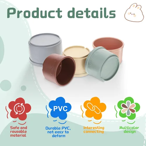 Vista 3 de MEWTOGO 8 Piezas Tazas Apilables para Conejo - Juguetes Reutilizables Multicolor para Conejos de Diferentes Tamaños, Juguetes de Anidación