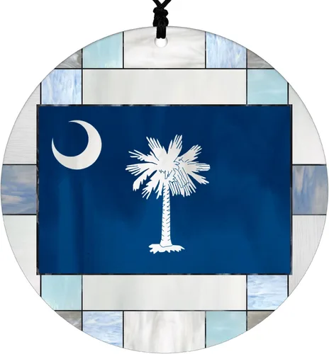 Vista 39 de New Hampshire Christmas Ornament - Faux Stained Glass Design Effect Featuring State Flag - 2026 Hanging Acrylic Disc Decoration for Tree - Unique