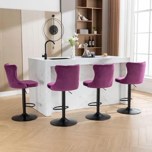 Vista 132 de Aoowow Juego de 2 taburetes de bar giratorios, taburetes de bar ajustables con respaldo de terciopelo copetudo, sillas de bar modernas tapizadas