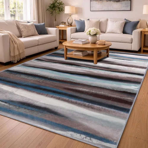 Vista 23 de Alfombra abstracta de 3 x 5 para sala de estar, dormitorio, entrada, color azul