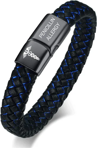 Vista 36 de VNOX - Pulsera de cuero trenzado azul con símbolo médico Caduceo y broche magnético, de 6 a 8.3 pulgadas