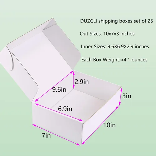 Vista 2 de Cajas de envío pequeñas de 10 x 7 x 3 pulgadas (paquete de 25) – Cajas de cartón corrugado blancas resistentes para pequeñas empresas, comercio