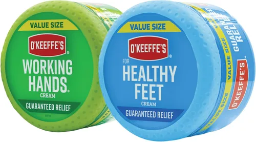O'Keeffe's Working Hands - Crema de manos, tarro de 6.8 oz y Crema para pies saludables, tarro de 6.4 oz - Cuidado reparador de la piel para manos y