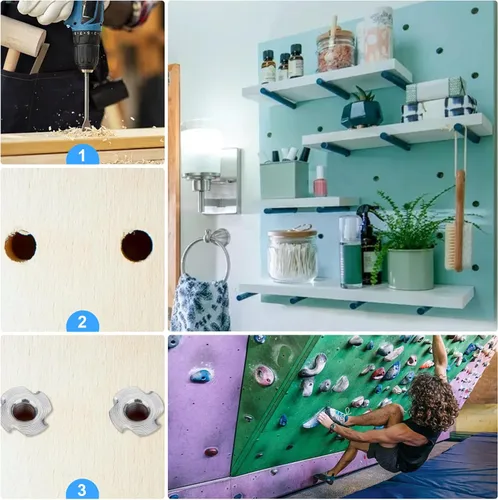 Vista 4 de Tuercas en T de 1/4"-20 (Paquete de 50), Tuerca en T de acero recubierto de zinc amarillo resistente a la corrosión, longitud de barril de 5/16