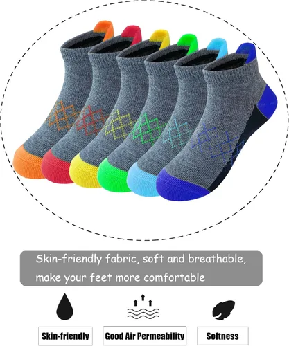 Vista 3 de JAMEGIO Boys Socks 12 Pairs Ankle Athletic Sock Half Cushion Low Cut socks for Little Big Kids