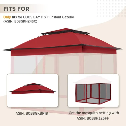Vista 6 de COOS BAY Cenador de repuesto de 11 x 11 pulgadas con ventilación de aire, cubierta superior de poliéster, color rojo