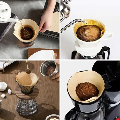 Vista 7 de 2 filtros de café, 100 unidades desechables #2 filtro de café natural sin blanquear, 2 papel de cono para verter sobre cafeteras y conos de goteo