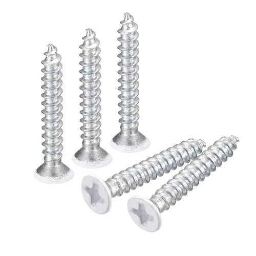 Vista 19 de uxcell Tornillos blancos ST2x4mm Tornillos autorroscantes, 100 tornillos Phillips de cabeza plana para madera para carpintería