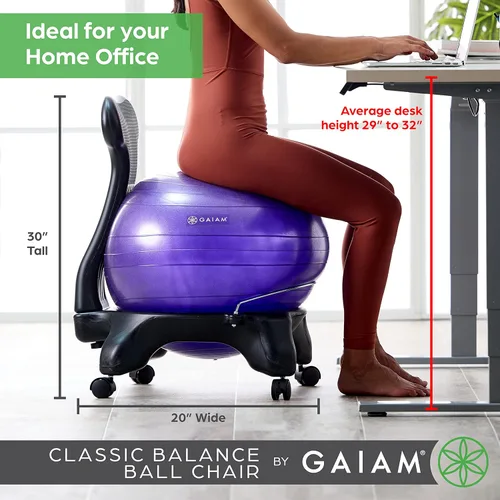 Vista 3 de Gaiam 610-6002RTL Silla de Bola de Equilibrio - Silla Clásica de Bola de Yoga con Bola de Estabilidad de 52cm, Bomba y Guía de Ejercicios