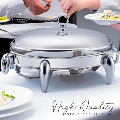 Vista 3 de 3 QT Calentador de Alimentos Plato de Chafing Set Buffet Bandeja de servir de vidrio Chafer