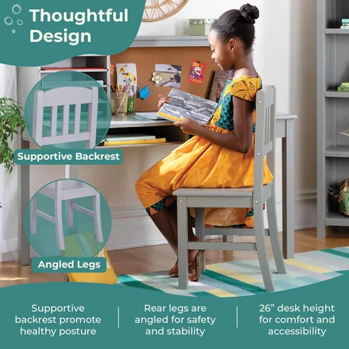 Vista 6 de Guidecraft Juego de escritorio y silla multimedia - Gris: estación de trabajo para computadora para estudiantes, escritorio de estudio con gabinete