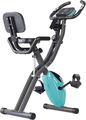 Vista 8 de Merax Bicicleta estática plegable, 3 en 1, bicicleta estática magnética para el hogar con resistencia de 16 niveles, bicicleta de ciclismo vertical