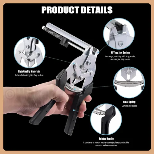 Vista 5 de Alicates de anillo de uñas tipo M Hog con 1200 piezas de acero galvanizado M clips para cercas Jaulas Malla Fijar Instalar