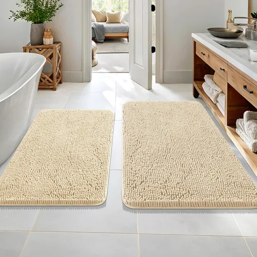 Vista 128 de OLANLY Juego de 2 alfombras de baño de felpilla suave y absorbente, antideslizantes, de secado rápido, lavables a máquina, accesorios de decoración