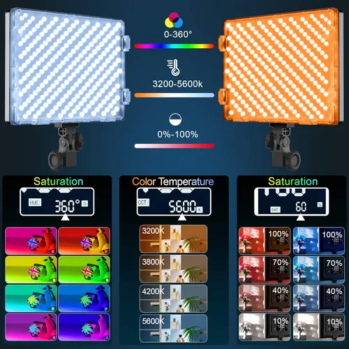 Vista 3 de GVM - Kit de iluminación LED RGB para fotografía, 50 W bicolor 3200K-5600K luces de estudio, 2 paquetes de 672 cuentas LED, control de aplicación