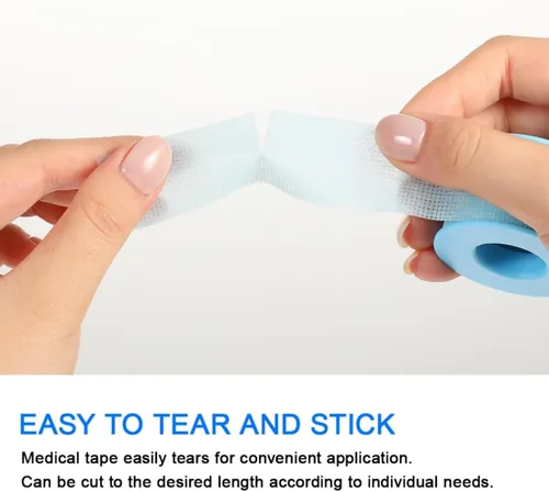 Vista 4 de Cinta médica de silicona para pieles sensibles, 1 rollo adhesivo reutilizable, impermeable, eliminación de cinta quirúrgica azul para el cuidado