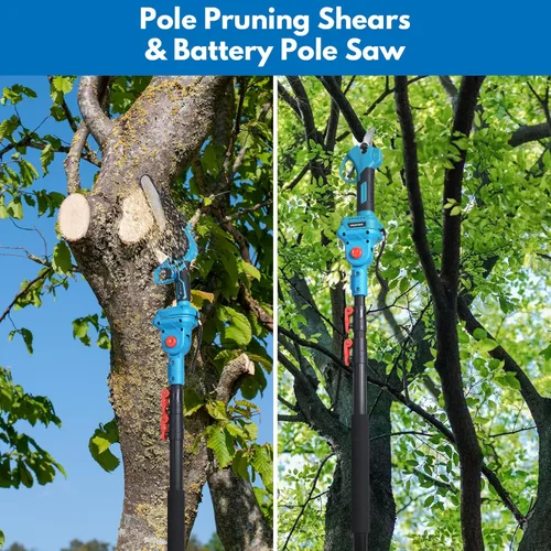Vista 2 de Juego de poda de sierra de poste inalámbrica 4 en 1, tijeras de podar eléctricas y sierras de poste de 6 pulgadas para podar árboles con poste