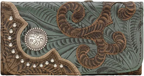 American West - Cartera de tres pliegues para mujer, hecha a mano, color marrón envejecido, talla única, Marrón desteñido