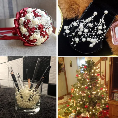 Vista 7 de Guirnalda de Cuentas para Árbol de Navidad de 99 Pies, Hebra de Perlas Artificiales de 3-8mm, Cadena de Cuentas para Manualidades DIY, Bodas